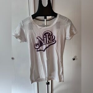 Women’s Nike White T-Shirt with Purple Logo
